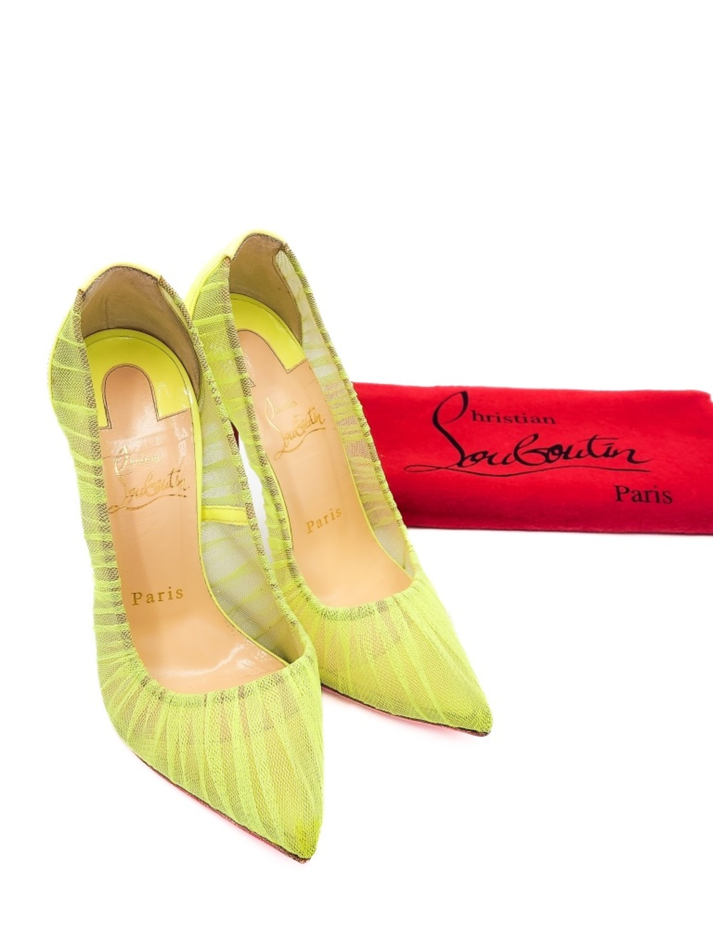 Christian Louboutin Neon Yellow Tulle Mesh Pumps Heels - Picture 9 of 9